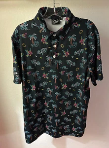 Sunday Swagger Polo Golf Shirt Men's MEDIUM Tahiti Hawaiian Stretch Palm Trees - Picture 1 of 6
