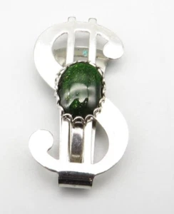 Clip de dinero para letrero de dólar plateado de colección con piedra acrílica verde brillante en el centro - Imagen 1 de 14