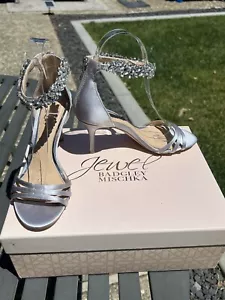 BADGLEY Mischka Jewel Zamora Metallic Stiletto Strappy Sandals shoes size 5 - Picture 1 of 16