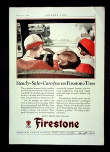 Anuncio impreso Firestone Tire Company 1926 damas conducción ferrocarril cruce de carreteras A3 - Imagen 1 de 1