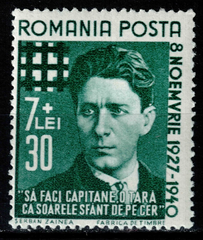 Romania 1940, Mi#680, Sc#B145, Corneliu Codreanu, Iron Guard's 13th anniv., MNH! - Image 1 of 1