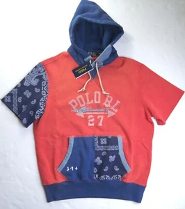 POLO RALPH LAUREN Men's Bandana Patchwork Short Sleeve Fleece Pullover Hoodie - Picture 1 of 8
