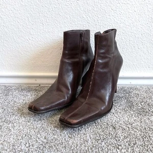 Vintage Diba Square Toe Ankle Boots 90s Y2K Women’s 9 Brown Leather Western Boho - Picture 1 of 12