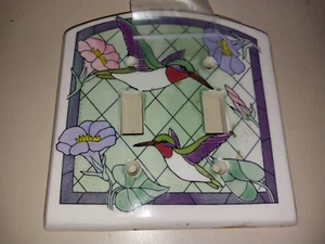 double light switch cover ceramic- humming bird stained glass pattern - Picture 1 of 2