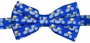 THE TIE STUDIO - Cycling Racers / Cyclist on Blue Silk Novelty Bow-tie - Picture 1 of 3