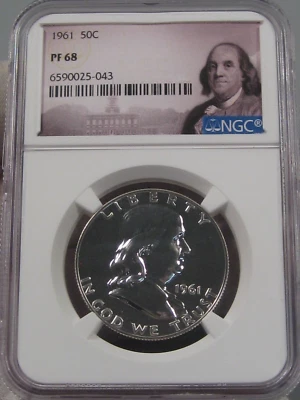 Moneta D'Argento GEM 1961 Franklin Mezzo Dollaro NGC PF68. #26 - Immagine 1 di 4