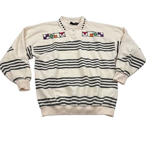 Vintage Catalina Men's Polo Size Medium White Long Sleeve Retro Stripes - Picture 1 of 7