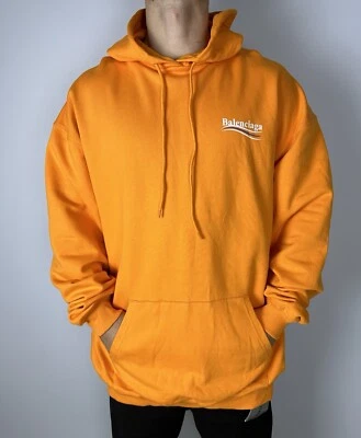 巴黎世家连帽衫男女通用超大橙色 S 政治标志衣柜罕见正品 — 第 1/4 张图片