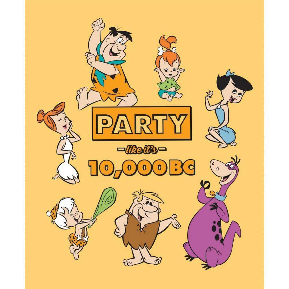 The Flintstones Party On Panel-Yellow 36" Cotton Fabric Sold by the Panel - Image 1 of 1