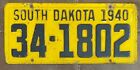 South Dakota 1940 HUTCHINSON COUNTY License Plate # 34-1802