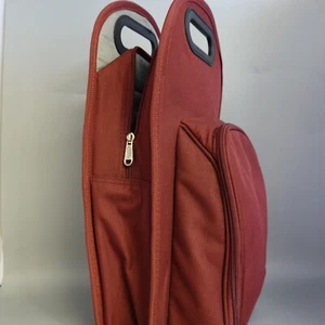Insulated 2-Bottle Wine Cooler Zip Up Glasses Opener Travel Bag Burgundy Red - Picture 1 of 10