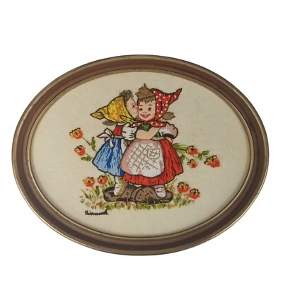 Vntg Framed Crewell Embroidered Hand Stitched Friendship Friends Sisters Picture - Image 1 of 4