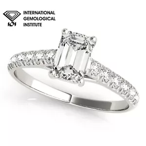 Platinum IGI Certified E/VS 2.25Ct Emerald Cut Lab Grown Diamond Engagement Ring - Picture 1 of 10