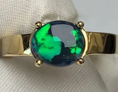 Anillo de ópalo negro genuino hecho a mano anillos de ópalo de fuego de plata de ley 925 Foto 1 de 4