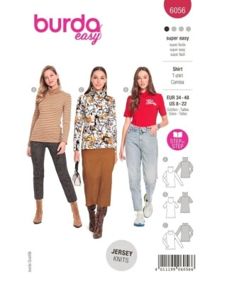 BURDA 6056 MISSES' TURTLE NECK TOP Dressmaking EASY Sewing Pattern Sizes 8 - 22 - Image 1 of 4