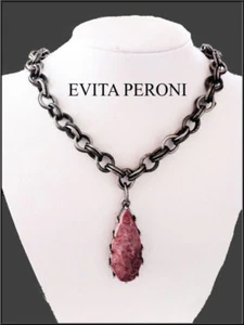 NEW VINTAGE EVITA PERONI NECKLACE OLD COLORED SILVER CHAIN LARGE STONE PENDANT - Picture 1 of 1