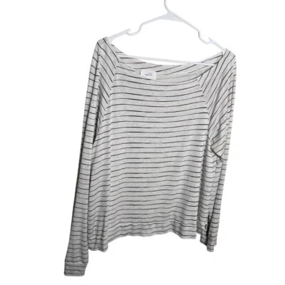 Soma WKND Sweatshirt Women's XL Gray Striped Pullover Terry Lounge Wide Neck Foto 1 de 4