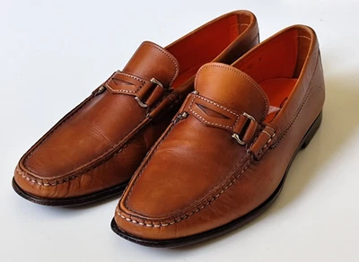 Hombre Santoni Mocasines Talla 8 EE Castaño Sin Cordones Cuero Zapatos Mocasines Italia Foto 1 de 4