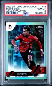 2022-23 Topps Chrome UEFA UCC - Desire Doue Aqua Refractor /199 (RC) PSA 10 - Picture 1 of 2