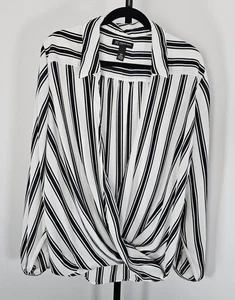 International Concept Plus Faux Wrap Black and White Stripe Blouse -SZ 20W - Picture 1 of 9