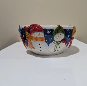 New St. Nicholas Festive Snowman Holiday Bowl. Snow Days 10" Diameter - Picture 1 of 8