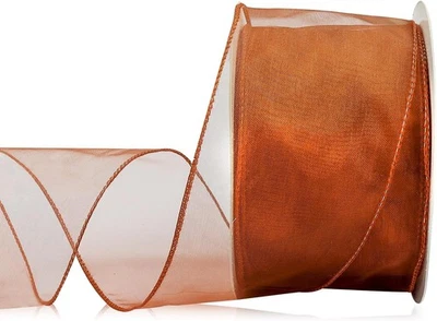 Cinta de Navidad transparente de cobre de 2,5" x 25 yardas cinta de organza roja ladrillo para ch... Foto 1 de 2