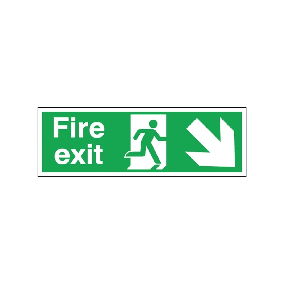 Safety Sign Fire Exit Running Man Arrow Down/Right 150x450mm Self-Adhesive - Image 1 of 1