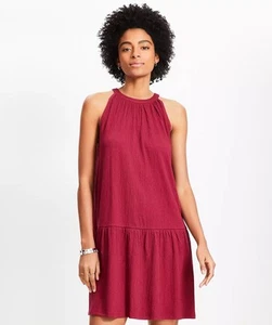 Loft Women’s Dress Petite Crinkle Flounce Mini Halter Crimson Blush Sz:MP NWT - Picture 1 of 8