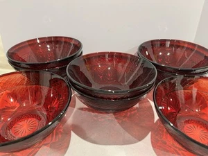 8 ARCOROC FRANCE 5 3/4" RUBY RED PRESSED GLASS CEREAL BOWLS - Picture 1 of 5