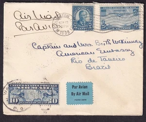1938 Brief Washington DC an Captain Booth McKinney Amerika Botschaft Brasilien - Bild 1 von 2