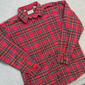 Vintage LL Bean Flannel Shirt Mens Large Tall Red Tartan Plaid Button Up 90s USA - Picture 1 of 11