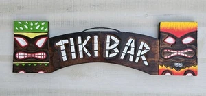 WOOD CARVED TIKI BAR PARADISE SIGN HAWAIIAN HOME DECOR TROPICAL - Picture 1 of 8