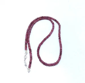 Natural Ruby Gemstone Faceted Round Beads 98 Carat Fine 925 Silver 19" Necklace - Picture 1 of 2