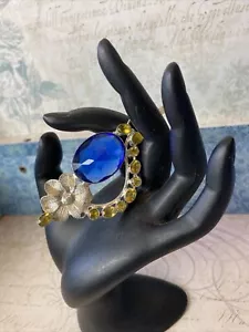 3.25” Sterling Silver Flower 925 Blue Sapphire And Citrine Pendant New Old Stock - Picture 1 of 6