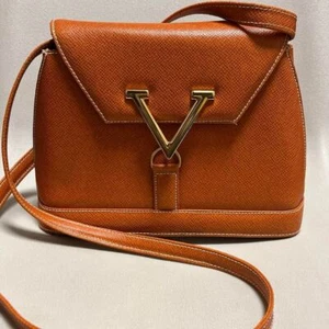 Valentino shoulder bag camel 9.4 inch USED JAPAN - Picture 1 of 8