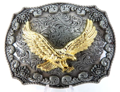 Western Eagle 牛仔 Rodeo 风格皮带扣 Buck Pewter Tone 带金鹰 全新 — 第 1/4 张图片