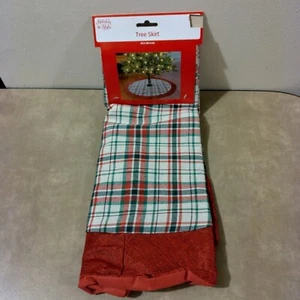 Holiday Style Christmas Tree Skirt 38" Green Red Beige Plaid - New - Picture 1 of 5