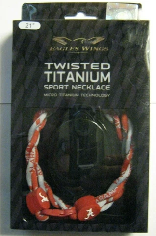 ALABAMA CRIMSON TIDE TWISTED TITANIUM ROPE NECKLACE 21" BY EAGLE WINGS NEW LOOK Cover