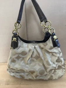 Coach Maggie Signature Op Art hellbraun Satin Tragetasche Schulter Handtasche 15757 - Bild 1 von 24