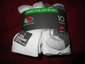 Boy's Fruit of the Loom 10 Pair White Crew Socks Shoe Size 4.5-8.5 - Picture 1 of 4
