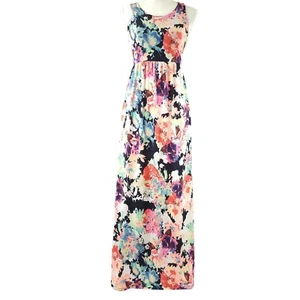 Bellamie Floral Maxi Dress Pockets Size XS-S Stretchy Sleeveless Blue Black Pink - Picture 1 of 10