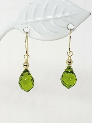 Brincos pendurados de ouro amarelo 14k com gota de brioleta facetada - Imagem 1 de 4