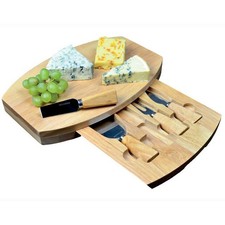 Occasion Oval Wood Cheese Board Integrated Drawer & 4 Specialist Cheese Knives