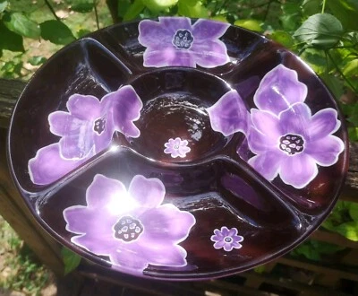 LAURIE GATES Púrpura Floral Grande 15" Aperitivo Veggie Chips Plato Pesado Foto 1 de 4