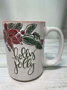 Christmas Coffee Mug "Holly Jolly" - Spectrum Designz White/Red/Green 18 oz. NEW