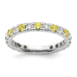 14K White Gold 1.7Ct Lab Grown Diamond & Yellow Sapphire Eternity Band Ring Sz 5 - Picture 1 of 7