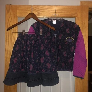 Vintage Palmettos Corduroy Outfit Floral Embroidered Skirt & Jacket Medium Girls - Picture 1 of 6