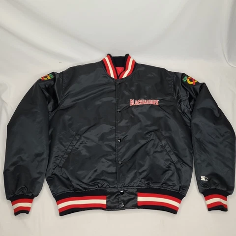 Vintage Center Ice Starter Chicago Blackhawks Satin Jacket Large logo Size XL Cover
