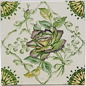 Victorian Fireplace Tile Floral Design Print & Tint by T & R Boote Ltd C1900 AE2 - Picture 1 of 3