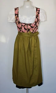 Oktoberfest Costume Floral Dirndl Dress Green Apron White Blouse Uk 8 - Picture 1 of 7